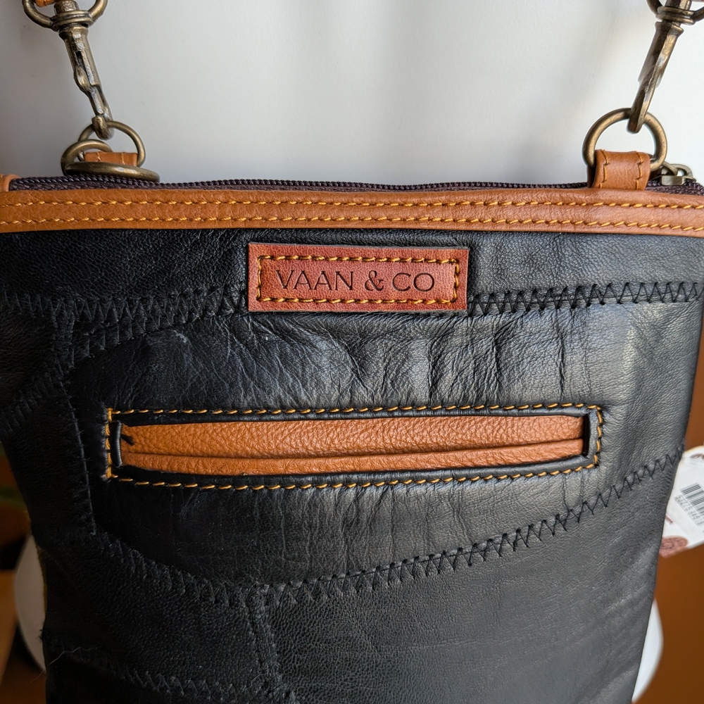 Yellow Floral Crossbody Bag with Brown Trim and Tassel 100% Leather - Picture 4 of 7